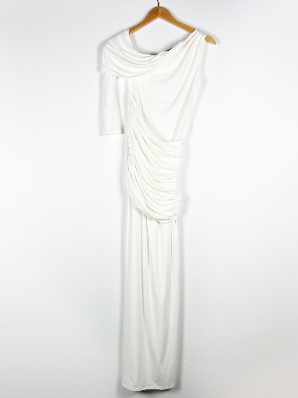 Michael Costello x Revolve Mireille Jersey Knit Stretch Draped Maxi Dress White
